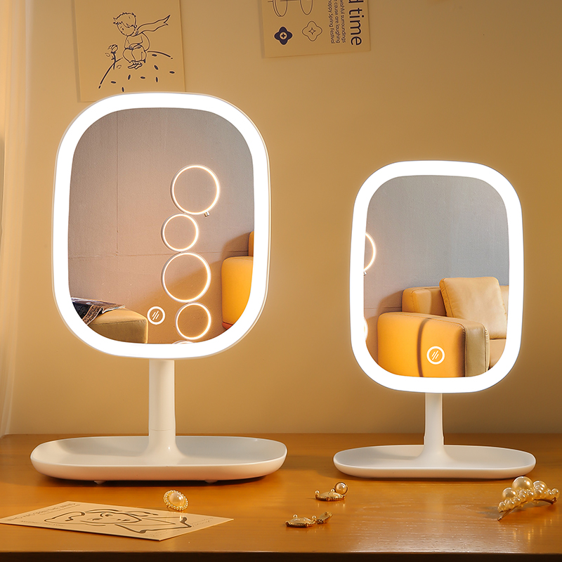 led化妆镜带灯台式学生宿舍桌面补光神器便携高清梳妆台美妆镜子 - 图0