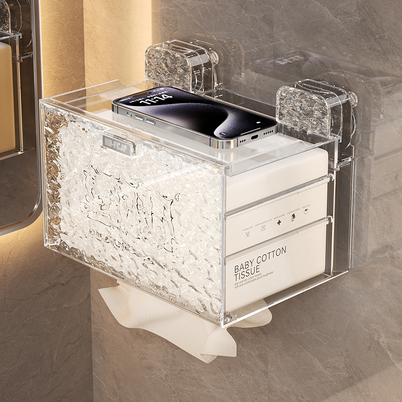 吸盘洗脸巾收纳盒壁挂式洗漱台置物架浴室卫生间家用纸巾盒抽纸盒 - 图3