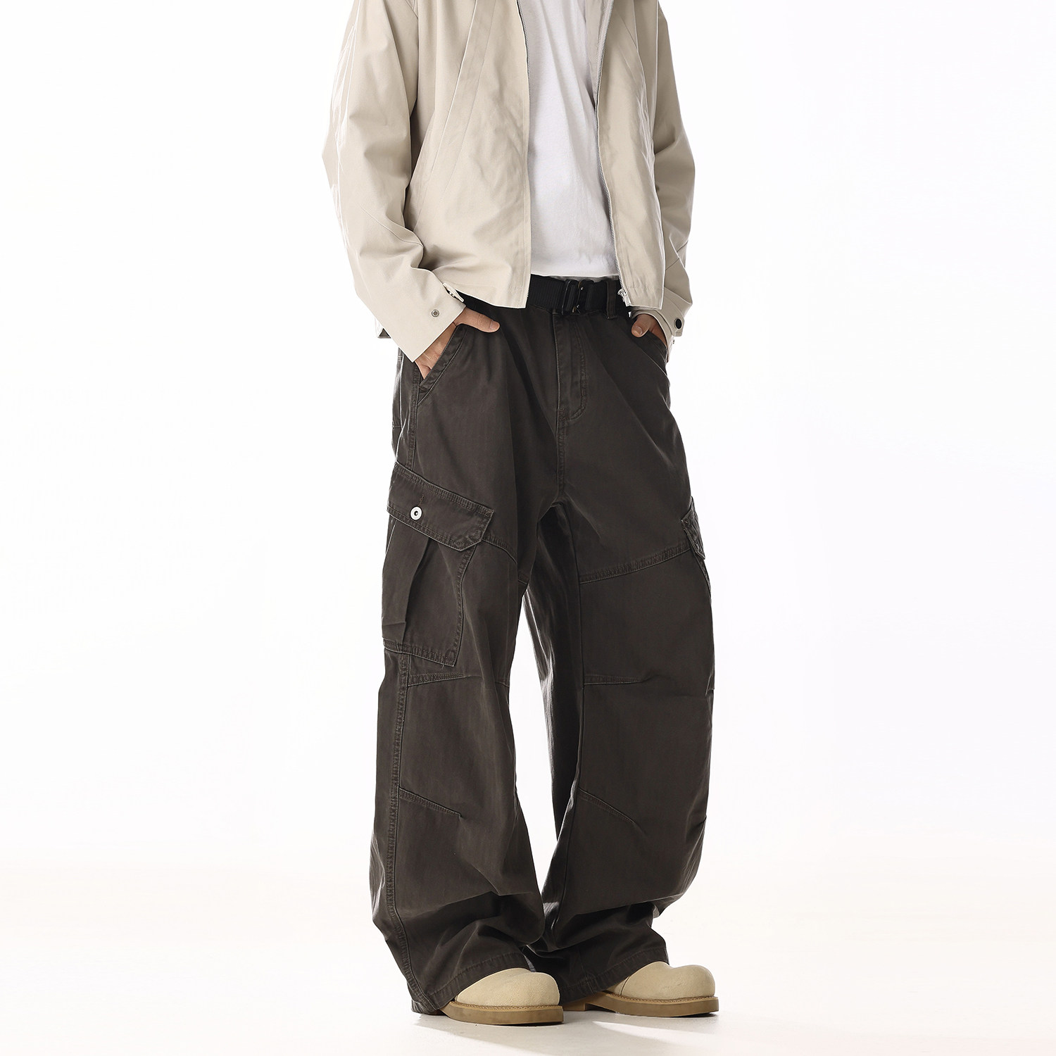 美式复古水洗做旧解构工装裤男女廓形褶皱设计感宽松直筒阔腿裤子,淘宝优惠券,粉丝福利购,淘宝优惠卷