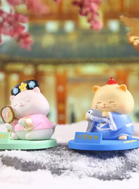 新款御猫送福创意可爱宫廷招财猫小摆件古风工艺品桌面摆件装饰品