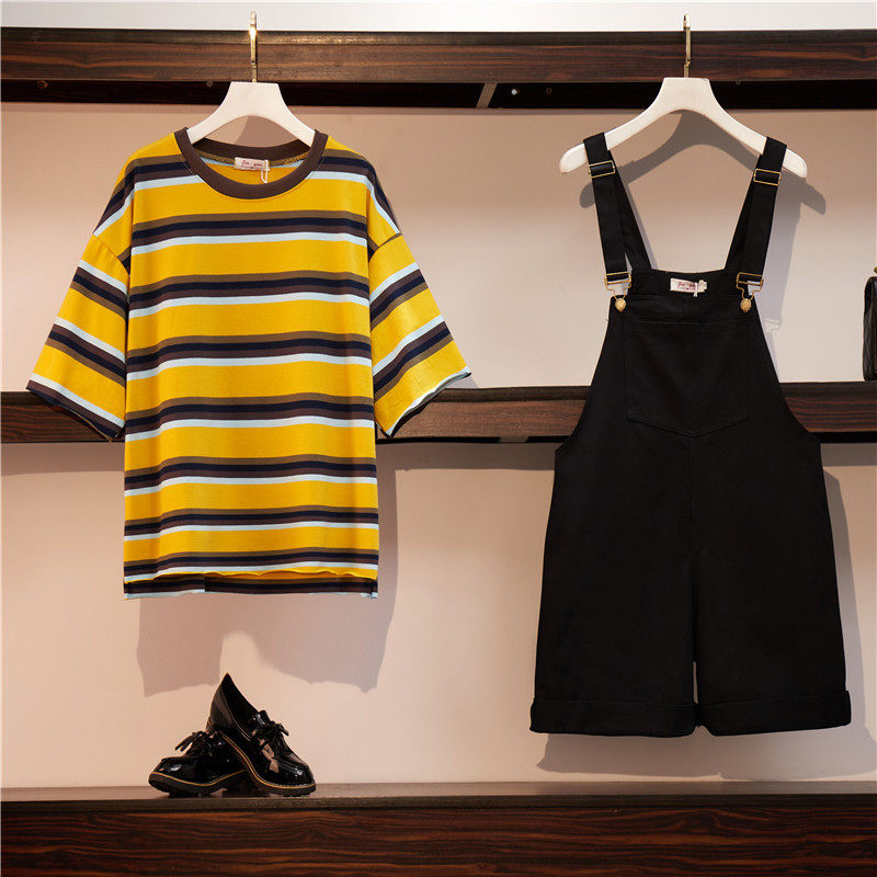 加肥加大码孕妇产检套装夏天短裤 奥颜美孕妇背带裤