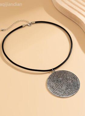 欧美跨境夸张大圆片吊坠冷淡风necklace简约金属复古项链女饰品