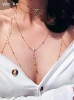 杨超越同款镶钻流苏水钻胸链身体