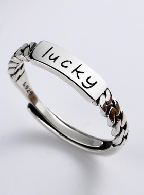 S925纯银时尚个性女小众设计素圈戒指2023新款潮酷戒闺蜜指环轻奢