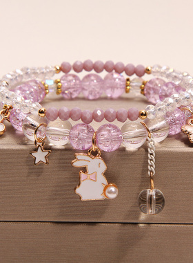 diyiy韩小清新可爱兔子花朵水晶