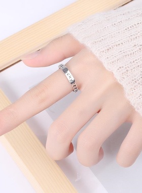 S925纯银食指戒指女士日韩简约潮人开口指环生日礼物百搭银饰品