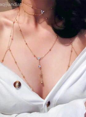 杨超越同款镶钻流苏水钻胸链身体链女欧美性感高级感链条比基尼