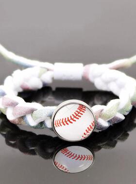 足球蓝球按扣手链男女欧美时尚小狮子手工编织白色手绳创意手饰品