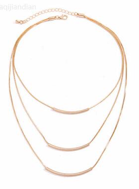 欧美简约素圈光面个性圆管项链百搭叠戴金属风蛇骨链necklace饰品