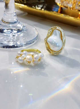 diy设计感复古巴大珍珠指戒指女