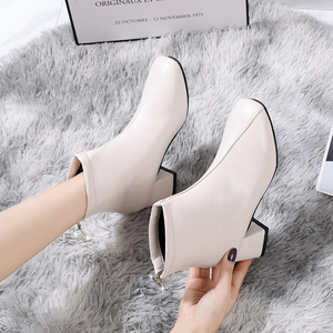 春秋新款冬季韩版拉链粗跟方头中跟踝靴