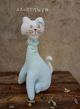 法国布艺猫咪美式乡村风古董娃娃