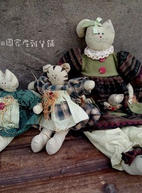 美式乡村风手绘布艺毛绒古董娃娃