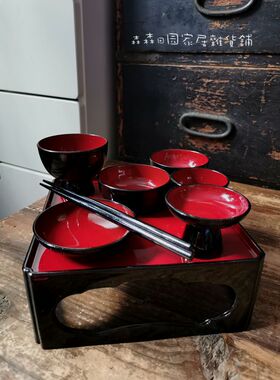 日本回流漆器大漆壶承干泡茶台戗金工艺茶道手工茶托茶壶赤色茶盏