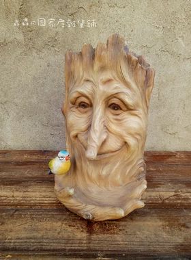 美式乡村风艺术家根雕烛台装饰品