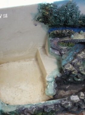 样品立体树脂彩绘乡村风假山流水