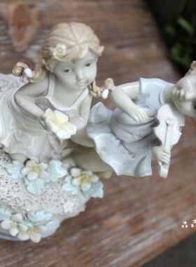 树脂做旧美式乡村风情侣古董娃娃
