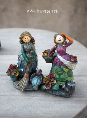 古董美式乡村风手绘树脂工艺品