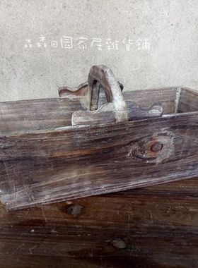 实木复古做旧美式乡村风花篮摆件