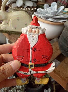 复古做旧木雕小丑儿童房装饰品