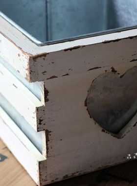 美式乡村风实木花盆摆件园艺杂货