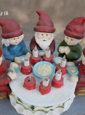 外贸出口圣诞节彩绘树脂美式乡村晚餐圣诞老人小矮人装饰家居摆件