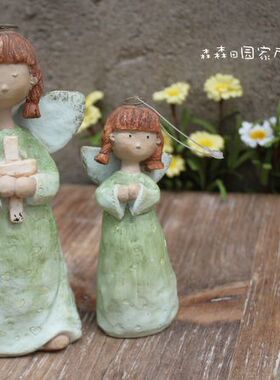 树脂做旧美式乡村风绿色古董娃娃
