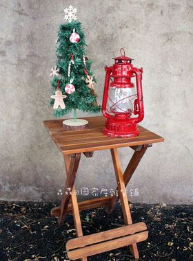 实木做旧折叠花几凳子小花架摆件