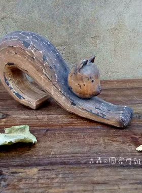 手工雕刻复古做旧伸懒腰家居装饰