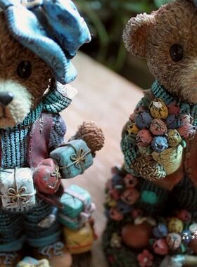 小熊树脂情侣摆件儿童房西洋古董