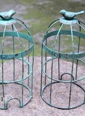 做旧美式乡村风花盆架鸟笼装饰品