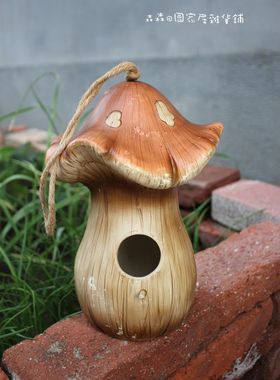 样品复古蘑菇鸟窝陶瓷做旧摆件