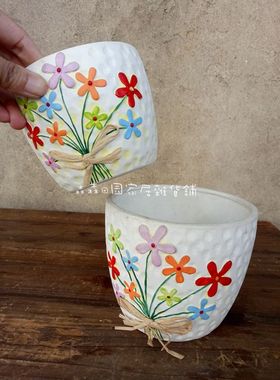 陶土彩绘多肉植物花盆家居装饰