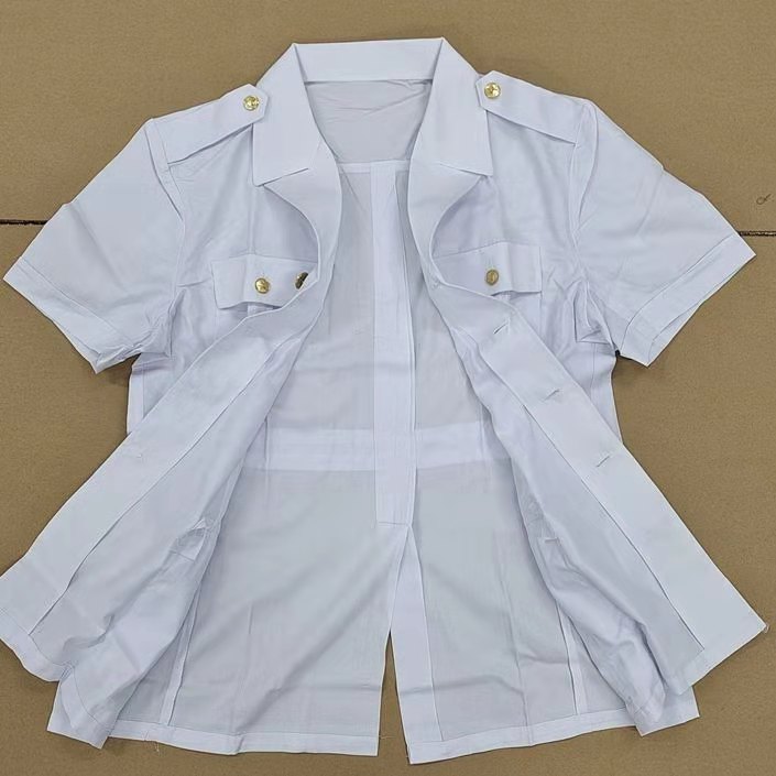库存正品87海白色短袖衬衣老式纯棉涤棉白色制式衬衣军迷白色衬衣-图0