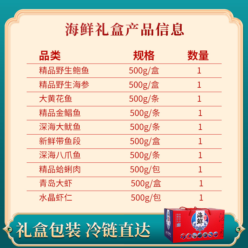 青岛国产海鲜礼盒新年大礼包年货送礼品鲜活新鲜冷冻10种海鲜套餐