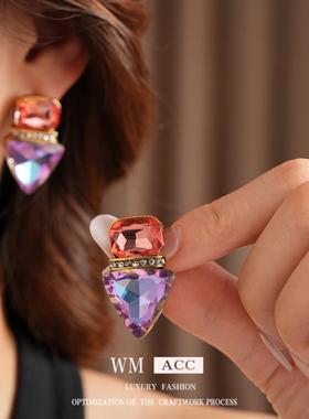 vintage镶钻三角形轻奢首饰套装