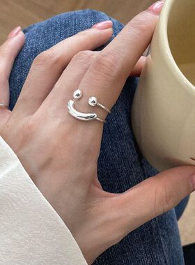 2023年新款小众设计笑脸圆球戒指简约风时尚ins百搭高级感食指戒