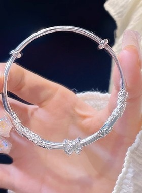 繁花似锦蝴蝶结手镯女2024新款甜美轻奢高级感精致光面推拉款手环