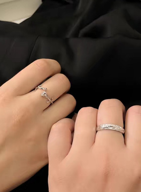 爱与玫瑰情侣戒指男女一对戒时尚轻奢小众设计高级感素圈开口指环