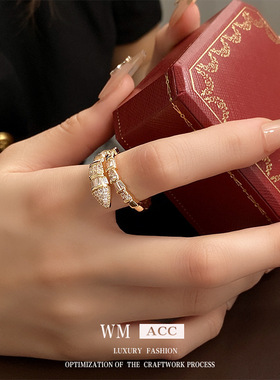 锆石蛇形戒指 欧美冷淡风个性设计感食指戒 时尚轻奢百搭手饰