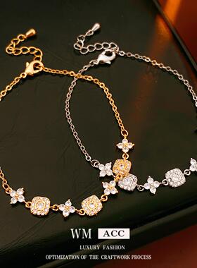 真金电镀方形花朵可调节手链