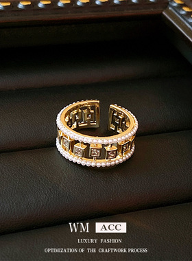 真金电镀巴洛克珍珠郁金香花朵开口戒指韩国清新甜美森系轻奢手饰