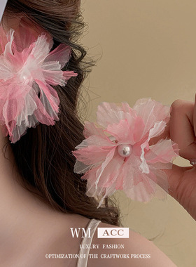 韩系ins网纱花朵珍珠项链简约百搭锁骨链时尚小众项饰工