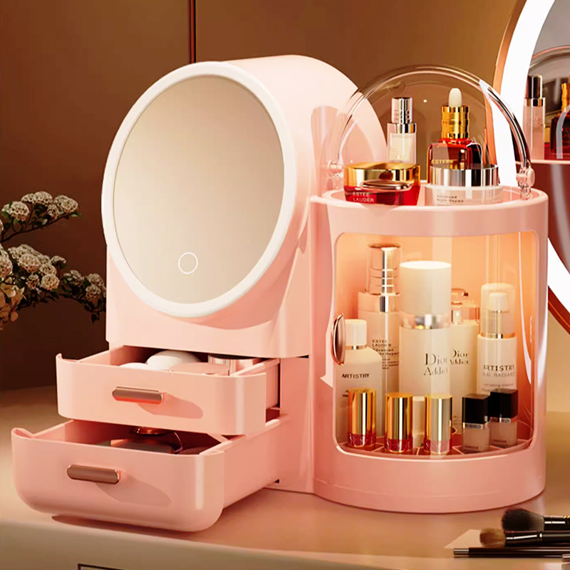 化妆品收纳盒高级感桌面防尘梳妆台带led镜子护肤品大容量置物架,淘宝优惠券,粉丝福利购,淘宝优惠卷