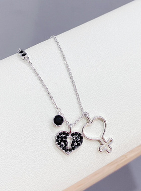 红色桃心钥匙小众时尚流行款项链 韩国东大门新款网红同款锁骨链