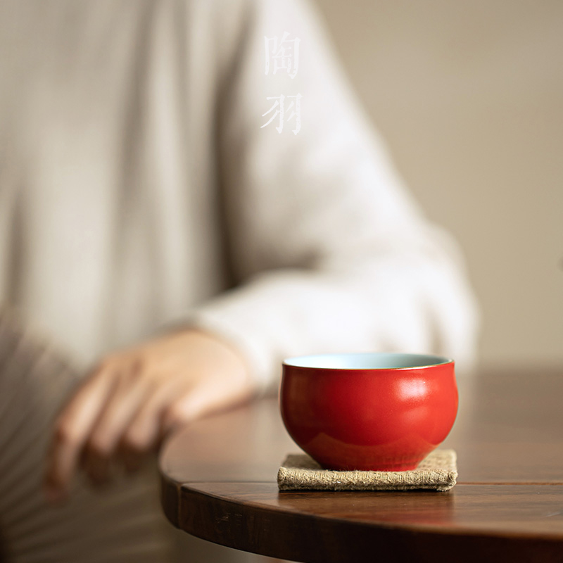 猪油冻山楂红主人杯单杯高端陶瓷功夫茶杯茶碗大号茶盏茶具品茗杯 - 图3