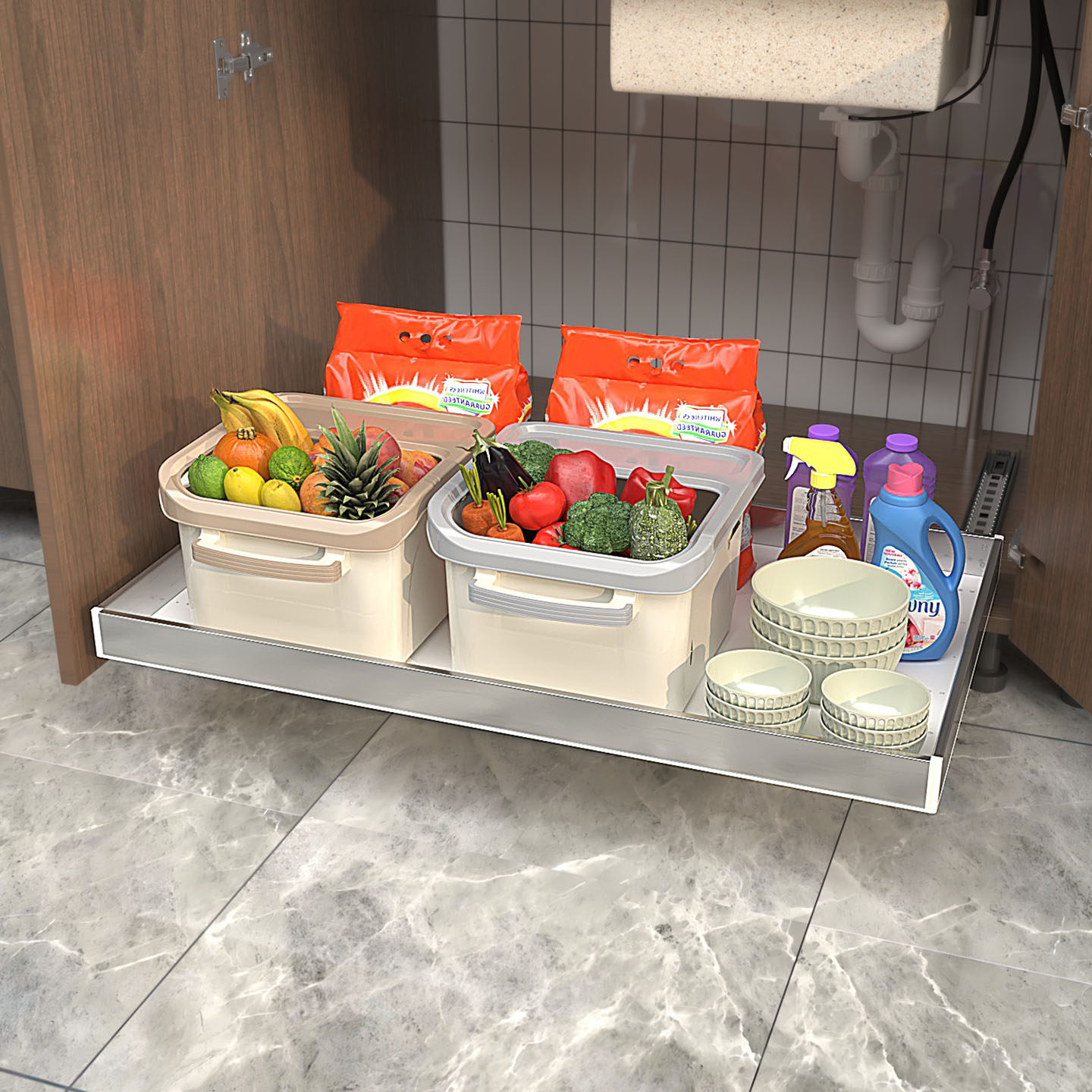 橱柜架子改造带轨道抽屉收纳托盘厨房储物拉篮送滑轨环保半不锈钢,淘宝优惠券,粉丝福利购,淘宝优惠卷