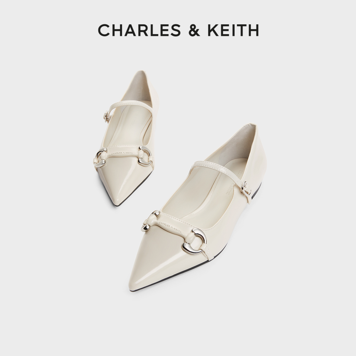 CHARLES&KEITH24春夏新品CK1-71720065一字带马衔扣平底玛丽珍鞋