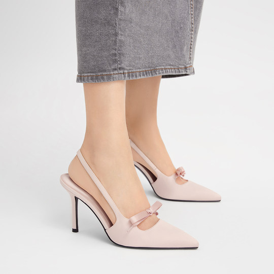 CHARLES&KEITH spring women's shoes CK1-60361556 satin bow pointed high heel sandals wedding shoes