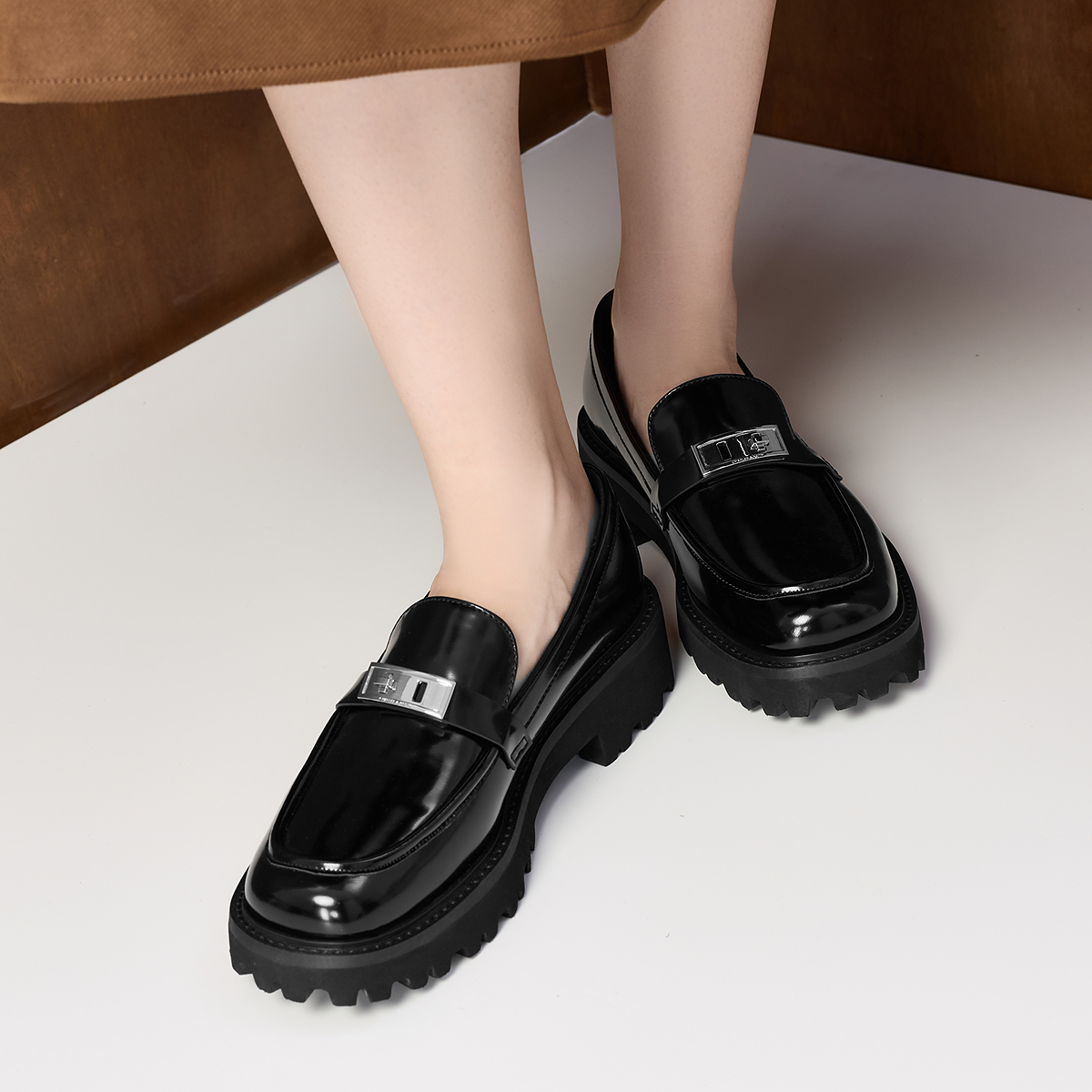 CHARLES&KEITH25秋季新款CK1-70381151复古厚底金属扣乐福鞋单鞋 - 图1
